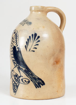 W.H. FARRAR & CO. / GEDDES, NY Stoneware Jug w/ Elaborate Bird Motif