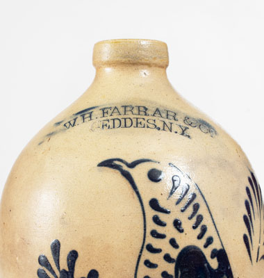 W.H. FARRAR & CO. / GEDDES, NY Stoneware Jug w/ Elaborate Bird Motif