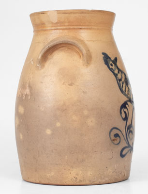 Rare Stoneware Churn w/ Elaborate Cobalt Bird Design attrib. A.O Whittemore, Havana, New York