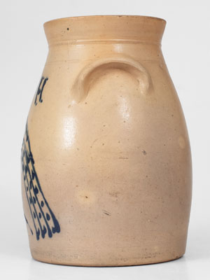 Rare Stoneware Churn w/ Elaborate Cobalt Bird Design attrib. A.O Whittemore, Havana, New York