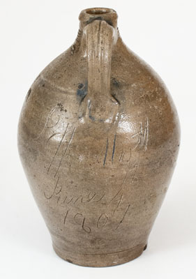 Very Rare J. REMMEY / MANHATTAN-WELLS / NEW-YORK Stoneware Jug for J. H. Mott, June 4, 1807