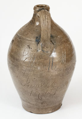 Very Rare J. REMMEY / MANHATTAN-WELLS / NEW-YORK Stoneware Jug for J. H. Mott, June 4, 1807