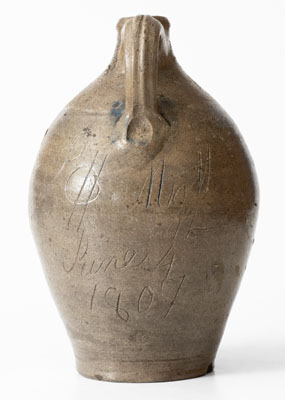 Very Rare J. REMMEY / MANHATTAN-WELLS / NEW-YORK Stoneware Jug for J. H. Mott, June 4, 1807