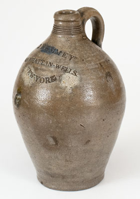 Very Rare J. REMMEY / MANHATTAN-WELLS / NEW-YORK Stoneware Jug for J. H. Mott, June 4, 1807