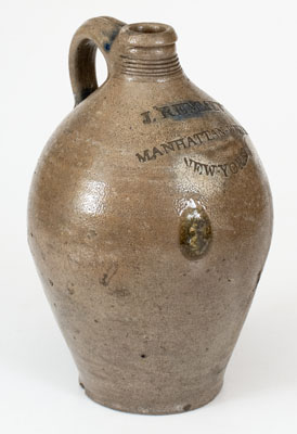 Very Rare J. REMMEY / MANHATTAN-WELLS / NEW-YORK Stoneware Jug for J. H. Mott, June 4, 1807