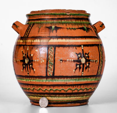 Rare and Important Alamance County, North Carolina Redware Sugar Jar, c1790-1820