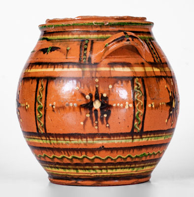 Rare and Important Alamance County, North Carolina Redware Sugar Jar, c1790-1820