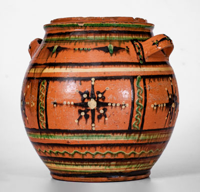 Rare and Important Alamance County, North Carolina Redware Sugar Jar, c1790-1820