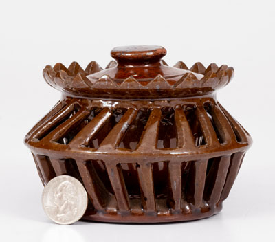 Rare and Fine Pierced Pennsylvania Redware Sugar Bowl, 19th century
