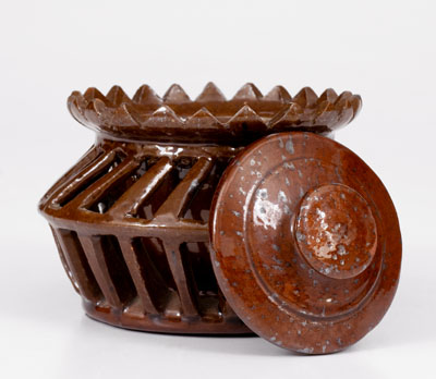 Rare and Fine Pierced Pennsylvania Redware Sugar Bowl, 19th century