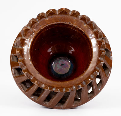 Rare and Fine Pierced Pennsylvania Redware Sugar Bowl, 19th century