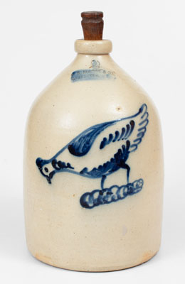 Very Rare F. B. NORTON & CO. / WORCESTER, MASS. Stoneware Jug w/ Elaborate Standing Chicken Design