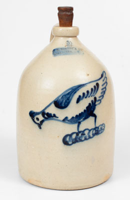 Very Rare F. B. NORTON & CO. / WORCESTER, MASS. Stoneware Jug w/ Elaborate Standing Chicken Design