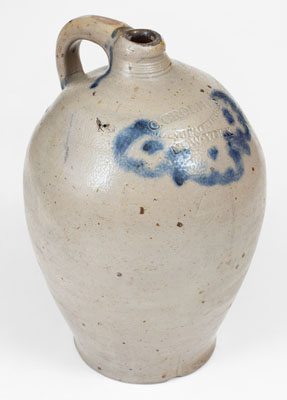 C. CROLIUS / MANUFACTURER / NEW YORK Stoneware Jug w/ Cobalt Decoration