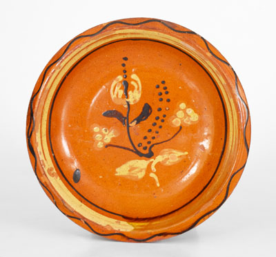 Fine Redware Bowl w/ Two-Color Slip Decoration, probably North Carolina, early 19th century