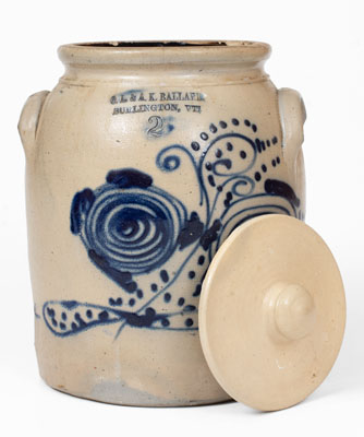 O. L. & A. K. BALLARD / BURLINGTON, VT Stoneware Lidded Jar w/ Elaborate Floral Decoration