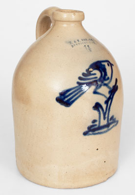 Fine J. & E. NORTON / BENNINGTON, VT Stoneware Jug w/ Bold Bird-on-Stump Decoration