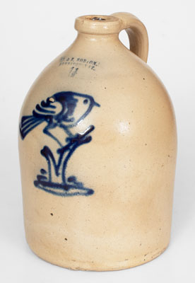 Fine J. & E. NORTON / BENNINGTON, VT Stoneware Jug w/ Bold Bird-on-Stump Decoration