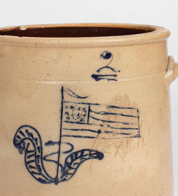 Rare Midwestern Stoneware Crock w/ Incised American Flag Decoration