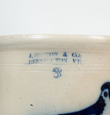 J. NORTON & CO. / BENNINGTON, VT 3 Gal. Stoneware Crock w/ Bold Bird Decoration