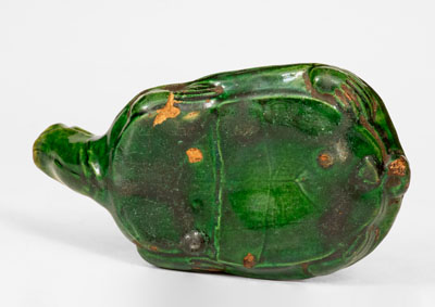 Exceedingly Rare Copper-Glazed Moravian Turtle Bottle, Salem, North Carolina, circa 1800-50