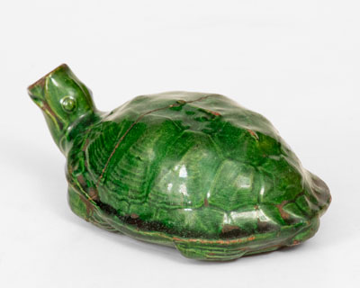 Exceedingly Rare Copper-Glazed Moravian Turtle Bottle, Salem, North Carolina, circa 1800-50