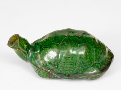 Exceedingly Rare Copper-Glazed Moravian Turtle Bottle, Salem, North Carolina, circa 1800-50