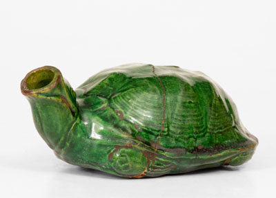 Exceedingly Rare Copper-Glazed Moravian Turtle Bottle, Salem, North Carolina, circa 1800-50