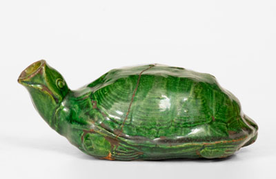 Exceedingly Rare Copper-Glazed Moravian Turtle Bottle, Salem, North Carolina, circa 1800-50