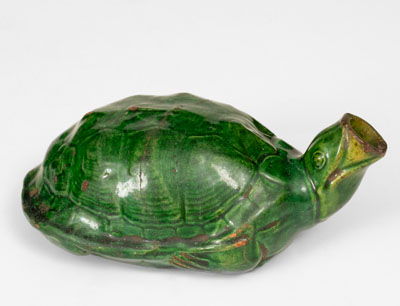 Exceedingly Rare Copper-Glazed Moravian Turtle Bottle, Salem, North Carolina, circa 1800-50
