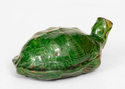 Exceedingly Rare Copper-Glazed Moravian Turtle Bottle, Salem, North Carolina, circa 1800-50