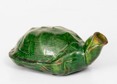 Exceedingly Rare Copper-Glazed Moravian Turtle Bottle, Salem, North Carolina, circa 1800-50