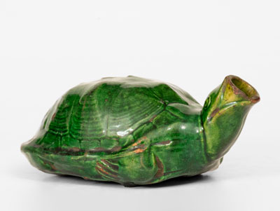 Exceedingly Rare Copper-Glazed Moravian Turtle Bottle, Salem, North Carolina, circa 1800-50