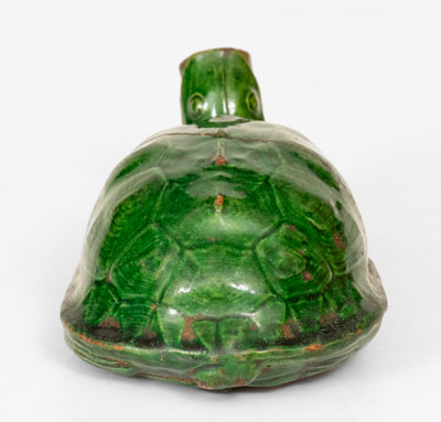 Exceedingly Rare Copper-Glazed Moravian Turtle Bottle, Salem, North Carolina, circa 1800-50