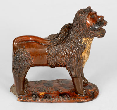 Exceptional Large-Sized Pennsylvania Redware Standing Lion Figure, 19th century
