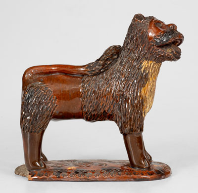 Exceptional Large-Sized Pennsylvania Redware Standing Lion Figure, 19th century