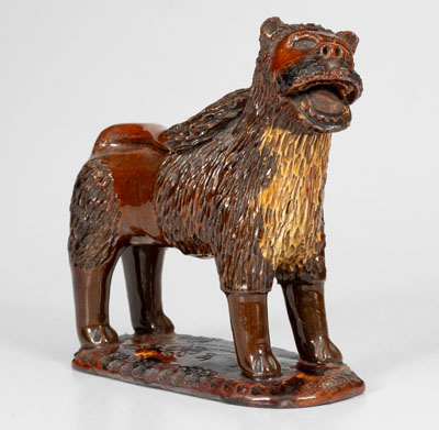 Exceptional Large-Sized Pennsylvania Redware Standing Lion Figure, 19th century