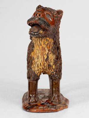 Exceptional Large-Sized Pennsylvania Redware Standing Lion Figure, 19th century