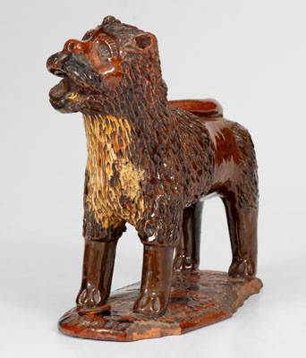 Exceptional Large-Sized Pennsylvania Redware Standing Lion Figure, 19th century