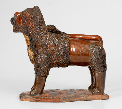 Exceptional Large-Sized Pennsylvania Redware Standing Lion Figure, 19th century