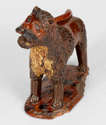 Exceptional Large-Sized Pennsylvania Redware Standing Lion Figure, 19th century