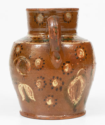 Exceptional Redware Vase w/ Profuse Three-Color Slip Floral Decoration, PA or MD origin
