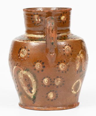 Exceptional Redware Vase w/ Profuse Three-Color Slip Floral Decoration, PA or MD origin