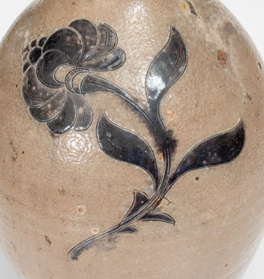 Fine 18th Century New York City Stoneware Jug w/ Incised Floral Decoration, probably Crolius Family