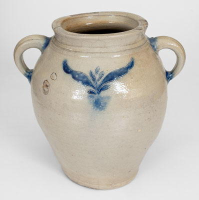 Manhattan Vertical-Handled Stoneware Jar w/ Incised Decoration, late 18th century