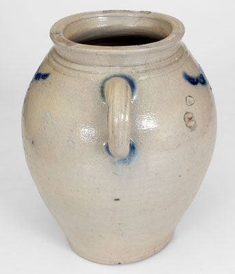 Manhattan Vertical-Handled Stoneware Jar w/ Incised Decoration, late 18th century