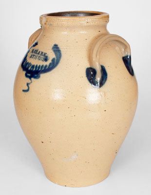 N. CLARK / ATHENS Stoneware Jar w/ Coggled and Brushed Cobalt Decoration, c1830