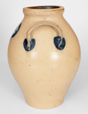 N. CLARK / ATHENS Stoneware Jar w/ Coggled and Brushed Cobalt Decoration, c1830