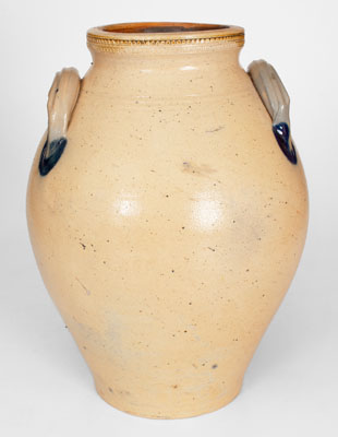 N. CLARK / ATHENS Stoneware Jar w/ Coggled and Brushed Cobalt Decoration, c1830