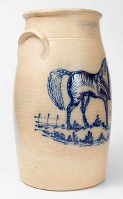 Extraordinary J. & E. NORTON / BENNINGTON, VT Stoneware Churn w/ Elaborate Cobalt Horse Decoration